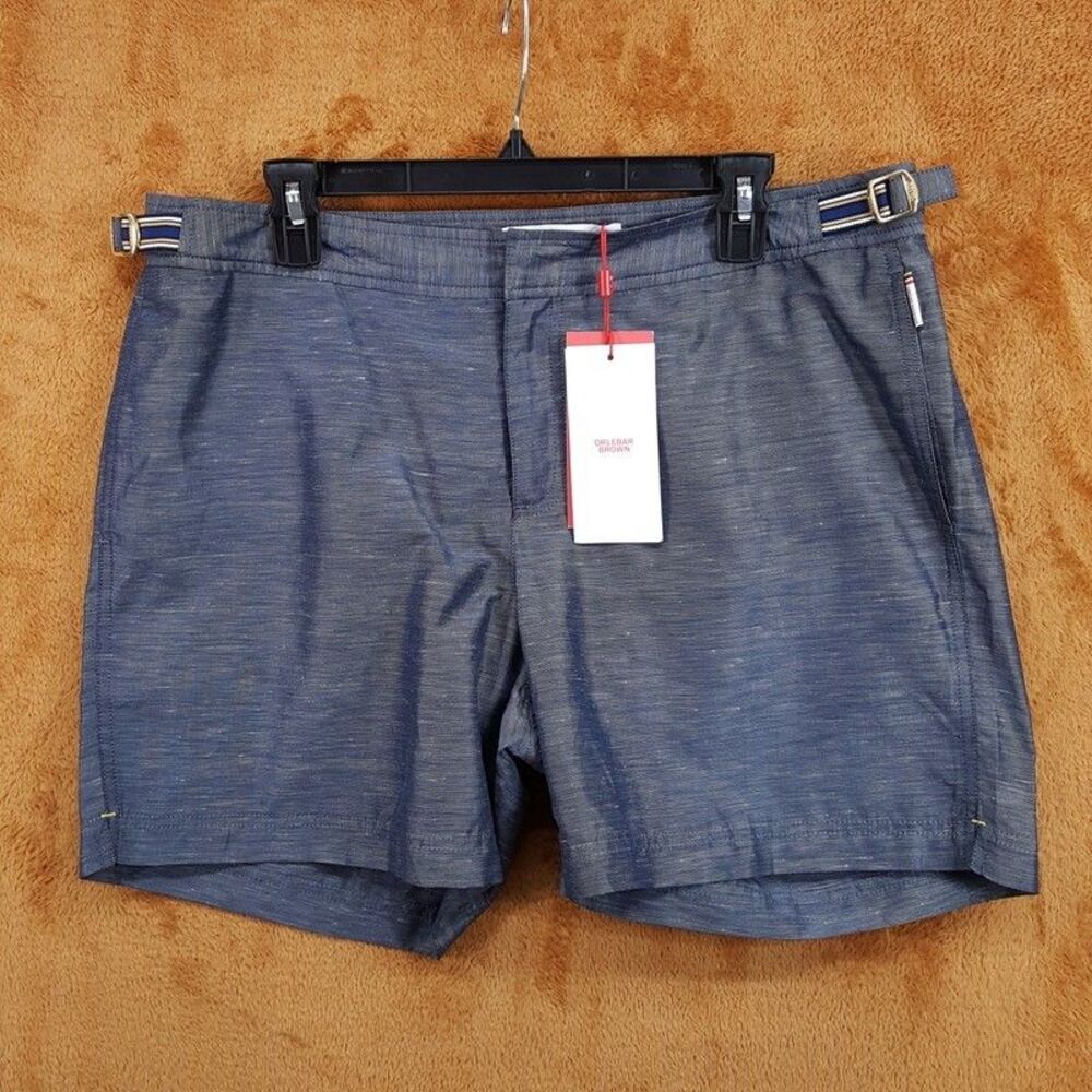 ORLEBAR BROWN Swim Shorts Mens Size 40 Grey Bulldog Linen Tape River Blue Stripe